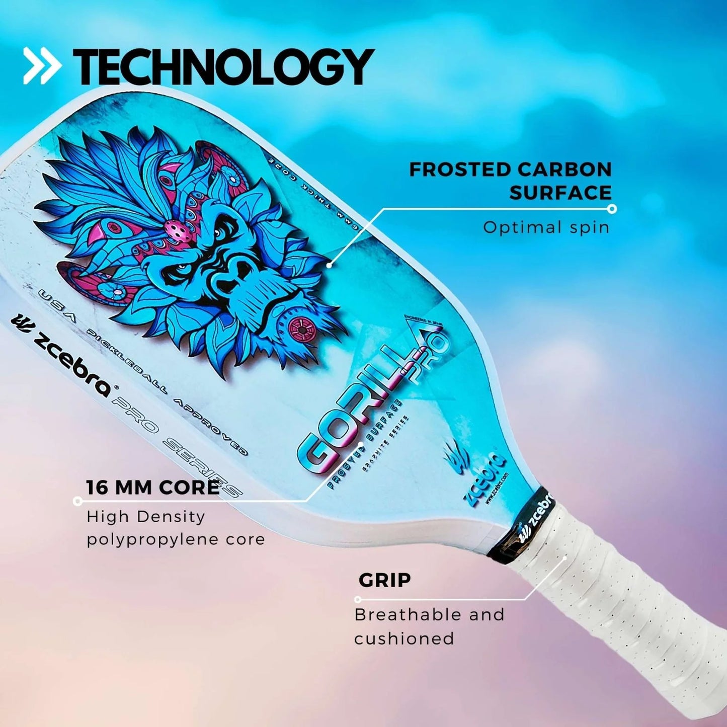 Pickleball paddle Carbon GORILLA PRO SERIES (blue)
