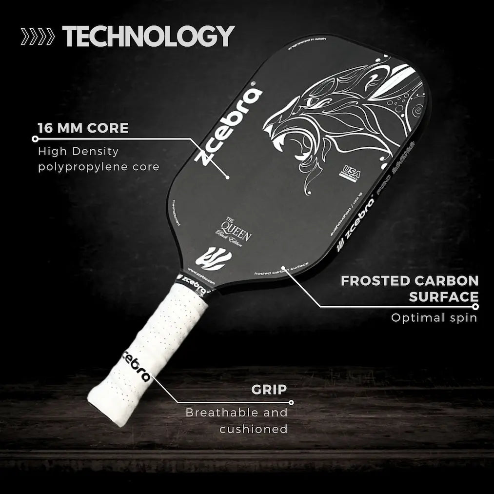 Black Pickleball Paddle The Queen Edgeless