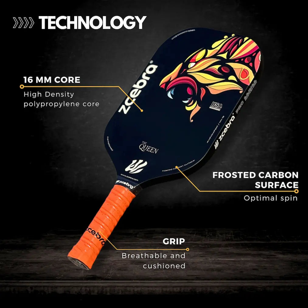 Black/orange Pickleball Paddle THE QUEEN Edgeless