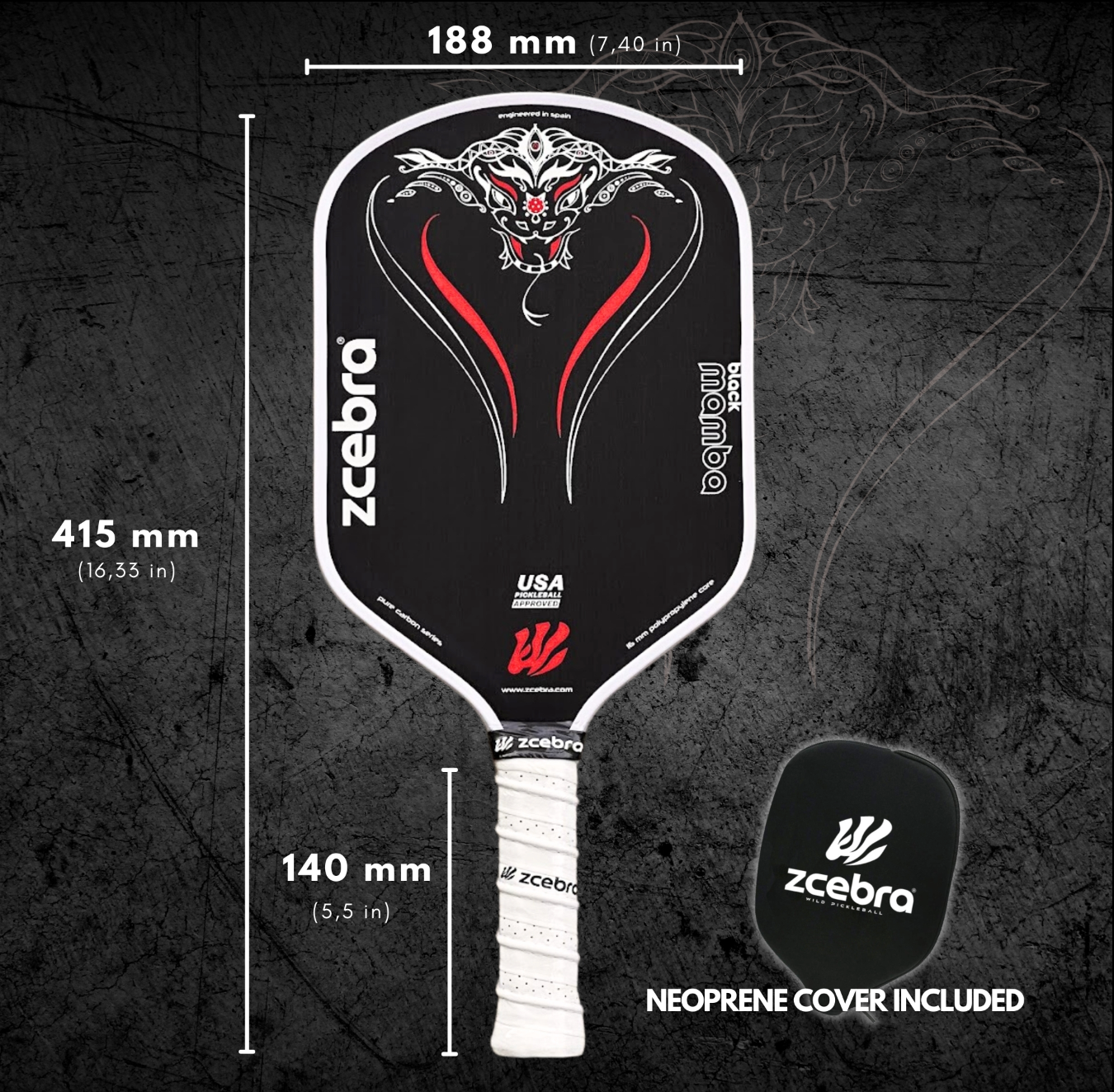 Pickleball Paddle Black Mamba Pure Carbon Series