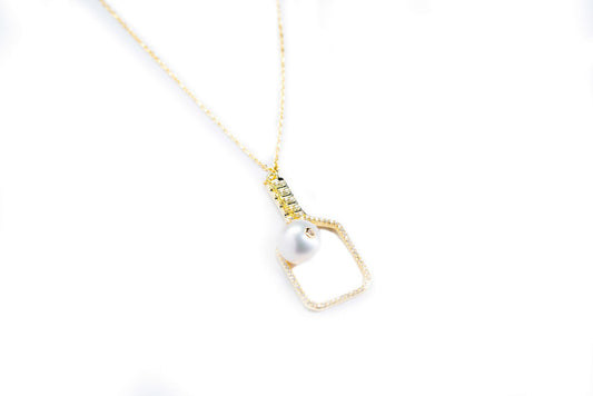 Pickleball pendant with pearl and chain