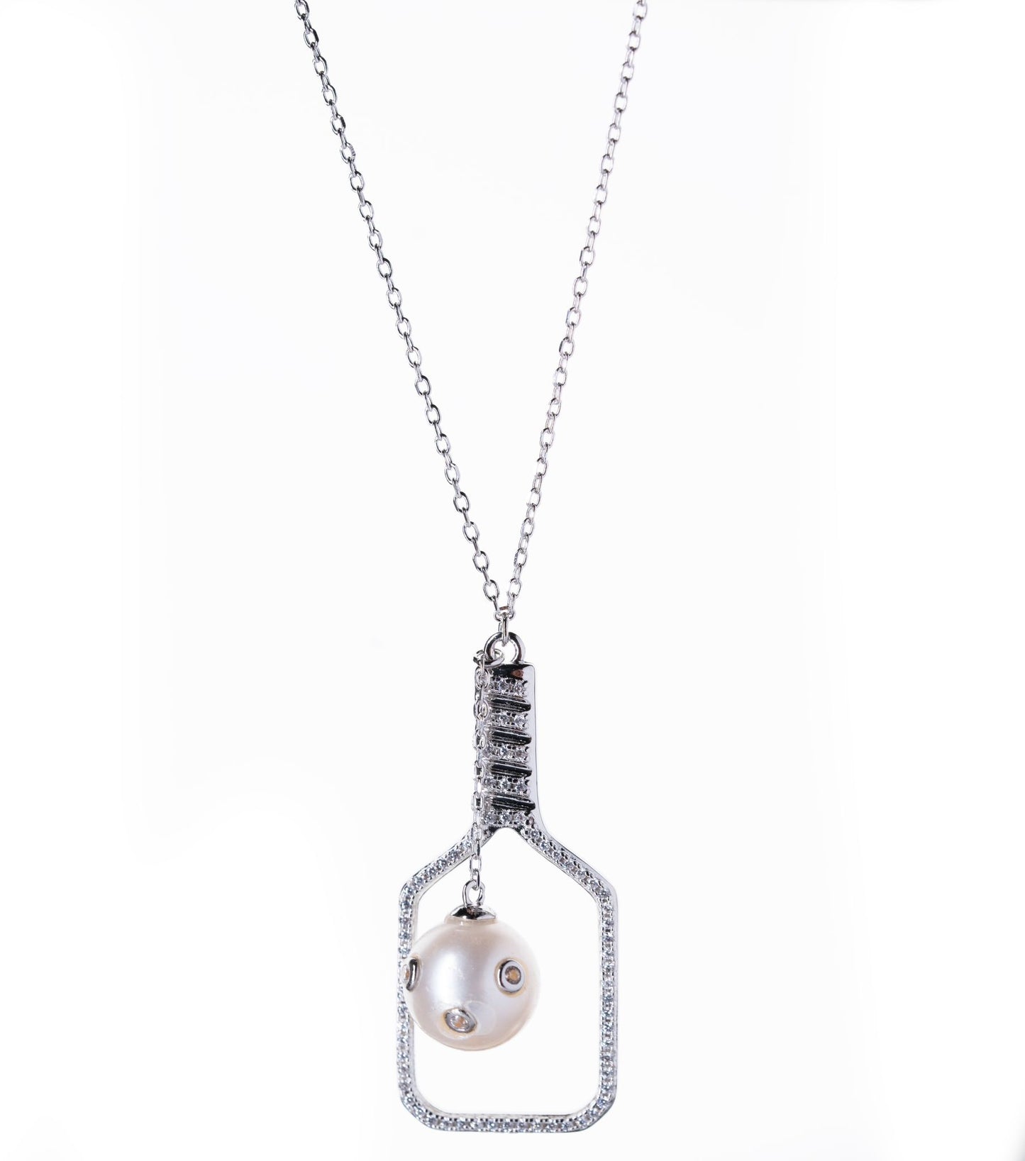 Pickleball pendant with pearl and chain