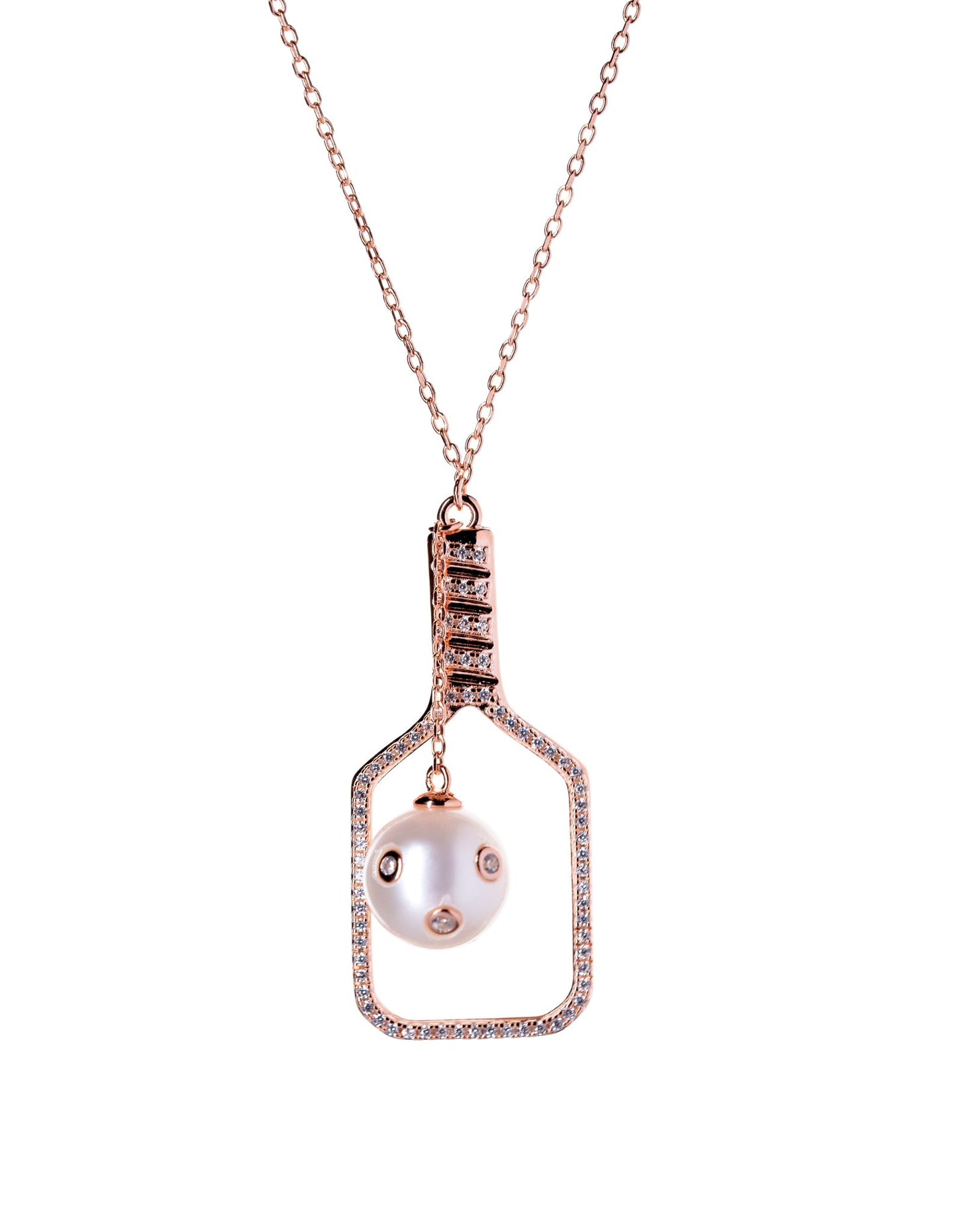 Pickleball pendant with pearl and chain